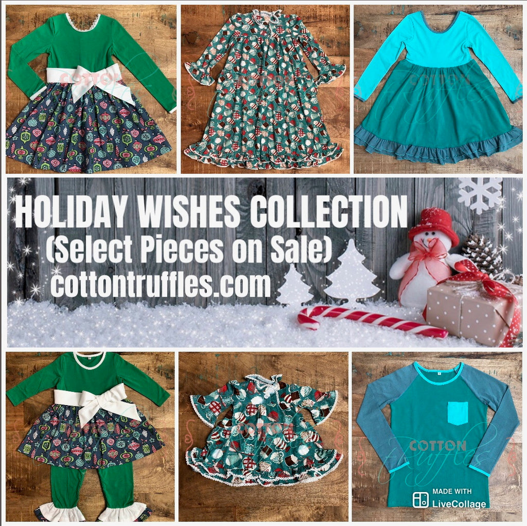 HOLIDAY DRESSES, ROMPERS, MATCHING BOY TOPS, and JAMMIES