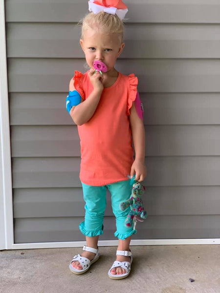 Turquoise Ruched Ruffle Capris