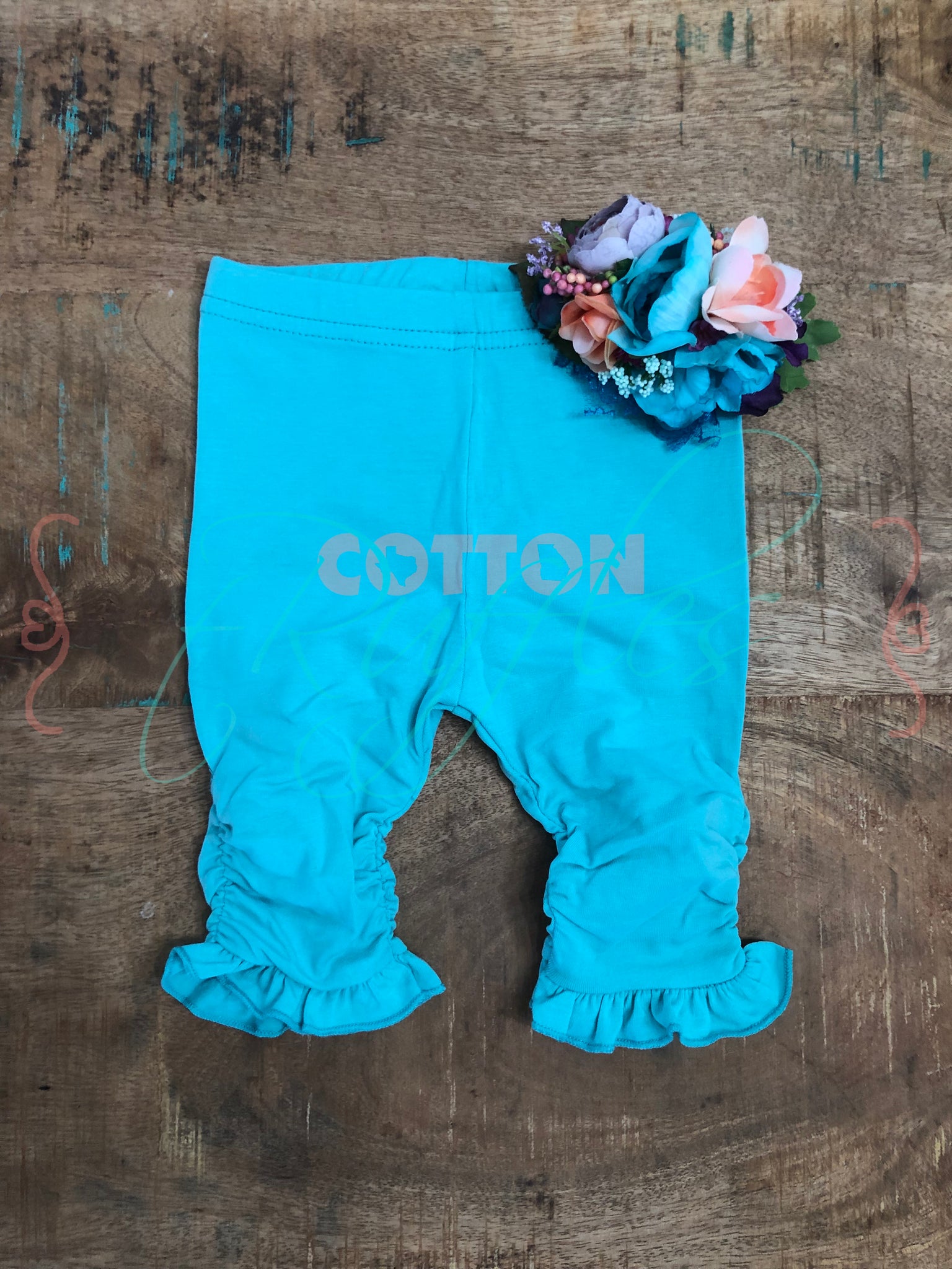 Turquoise Ruched Ruffle Capris