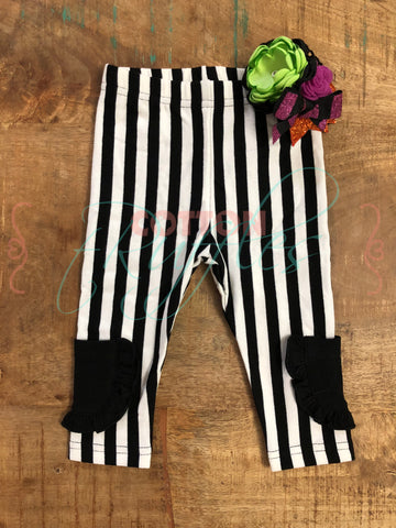 Black Vertical Stripe Ruffle Pocket Leggings - 6m, 12m, 18m, 2t